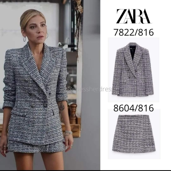 ZARA Set 2 pc double breasted textured tweed blazer and skort size XS - Picture 1 of 15